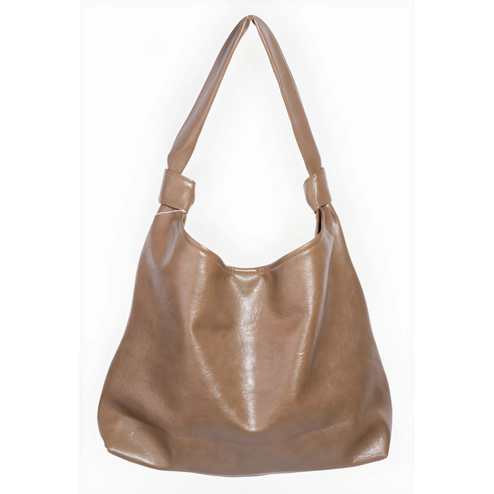 2 in 1 Weathered Faux Leather Tote Bag - Khaki