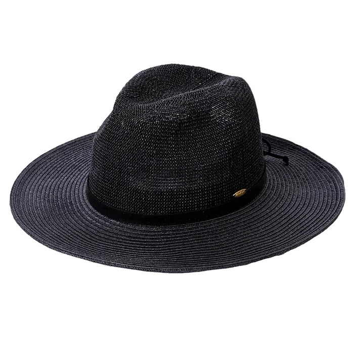 Panama Straw Sun Hat With Suede Lace Trim Band Hat