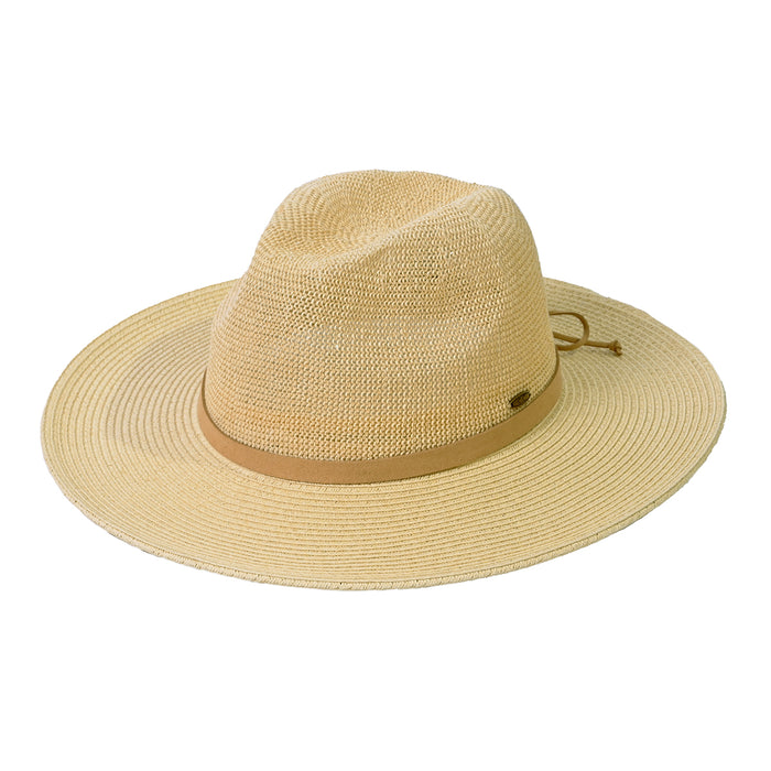 Panama Straw Sun Hat With Suede Lace Trim Band Hat