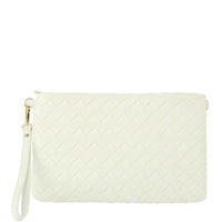 White leather clutch purse with wrist strap from 2IN1 holder pouch set