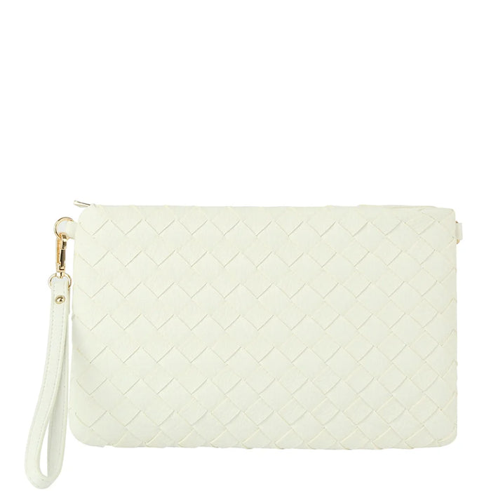 White leather clutch purse with wrist strap from 2IN1 holder pouch set