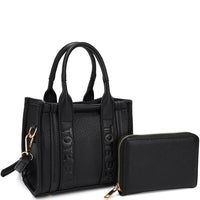 2in1 Handle Tote Bag Mini Satchel With Wallet Set - Black - Shoulder Bags