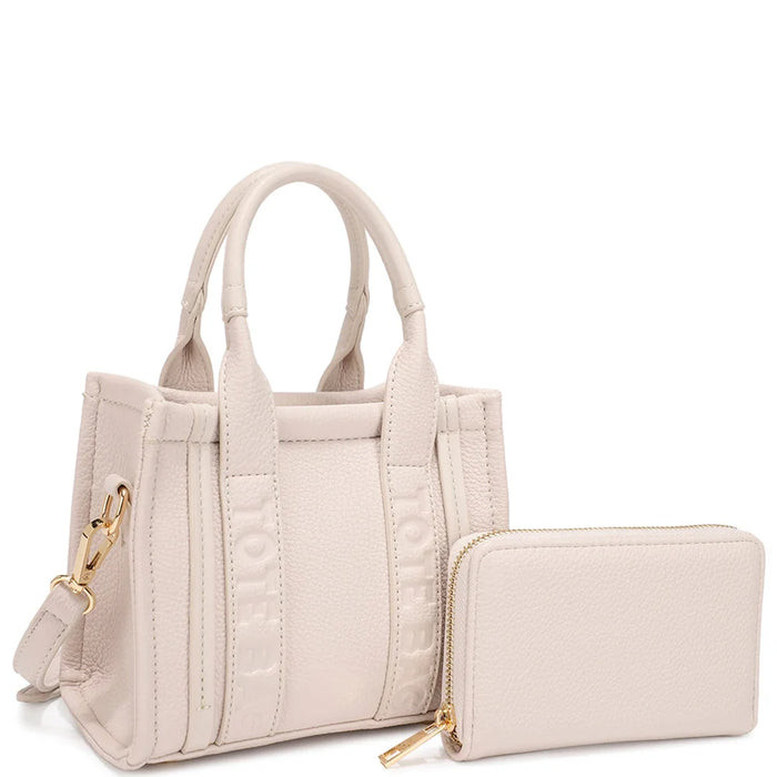 2in1 Handle Tote Bag Mini Satchel With Wallet Set - White - Shoulder Bags