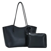 2in1 Large Textured Shoulder Bag With Zipper Pouch Set - Black - BAGS