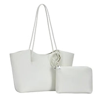 2in1 Large Textured Shoulder Bag With Zipper Pouch Set - Cream - BAGS