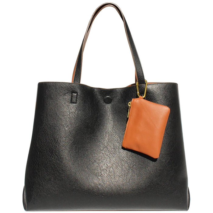 2in1 Simple Tote Bag With Coin Purse Set - Black - Shoulder Bags