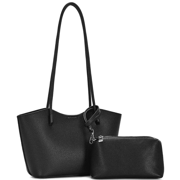 Black textured tote bag with attached zipper pouch from 2in1 Smooth Textured Shoulder Set