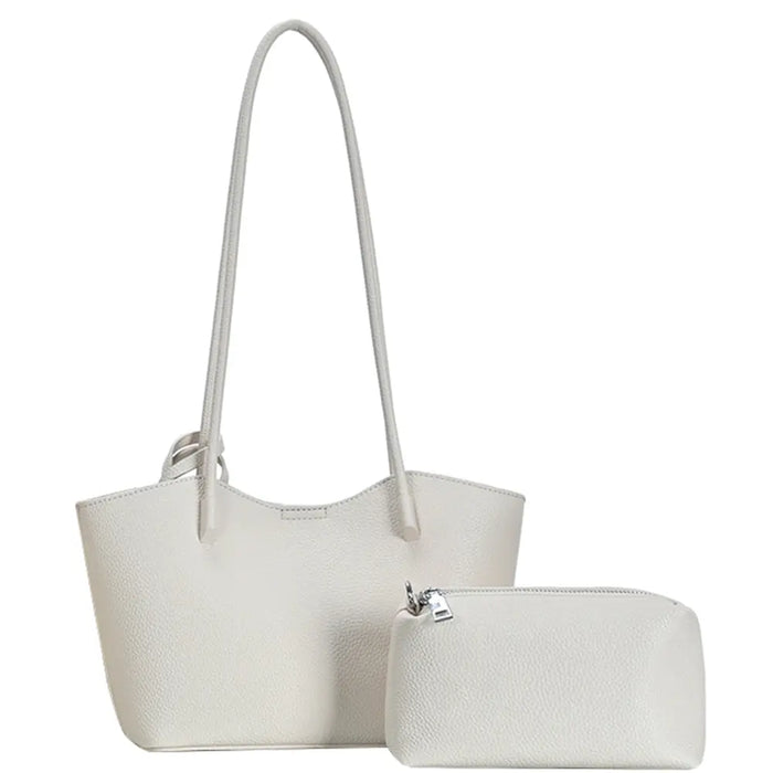 White textured tote bag with matching zipper pouch, stylish 2in1 smooth textured set