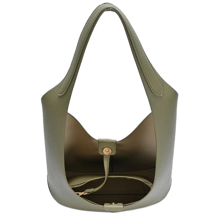2in1 Textured Shoulder Hobo With Pouch Set - Black