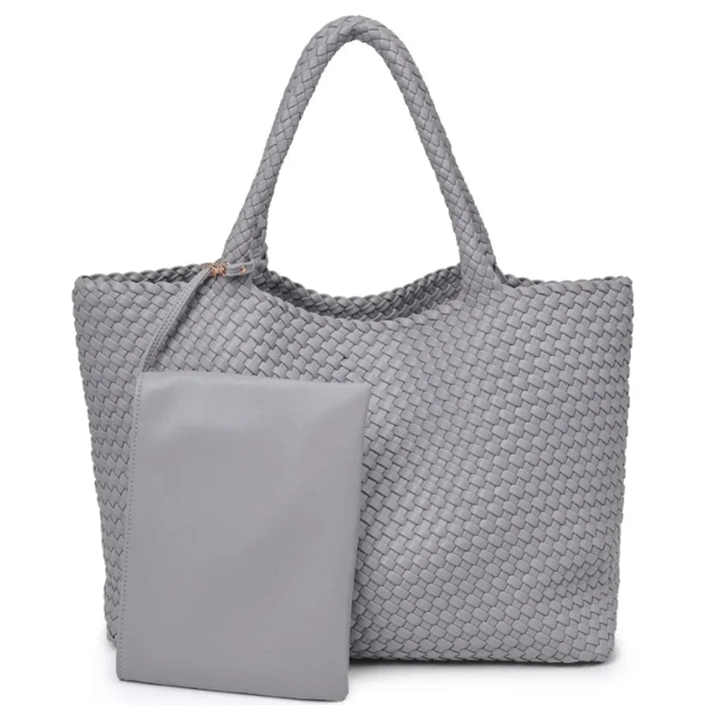 2in1 Woven All Over Solana Tote Bag WIth Pouch Set - Gray - Shoulder Bags