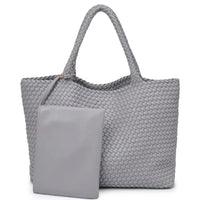 2in1 Woven All Over Solana Tote Bag WIth Pouch Set - Gray - Shoulder Bags