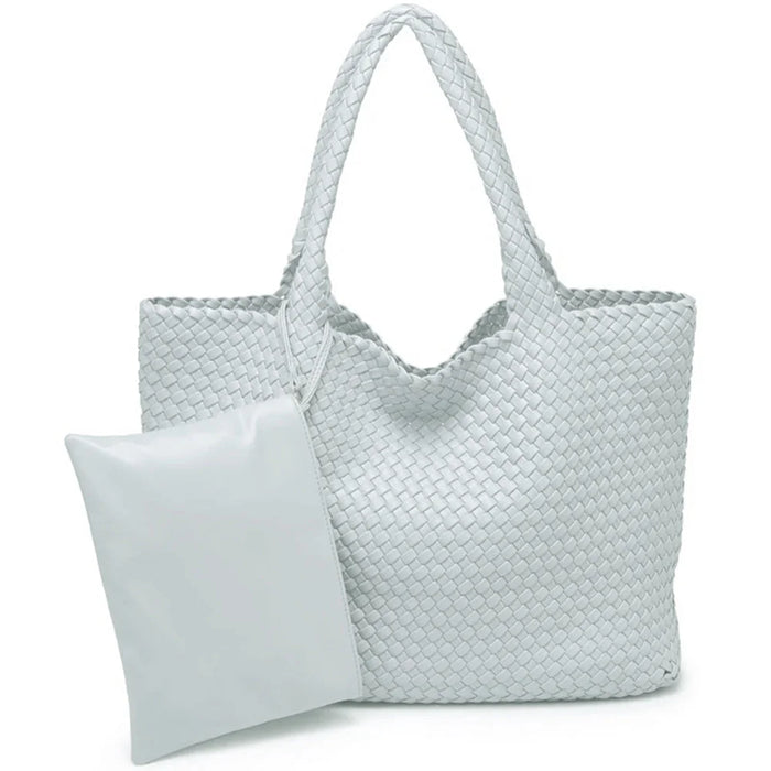 2in1 Woven All Over Solana Tote Bag WIth Pouch Set - Ice Blue