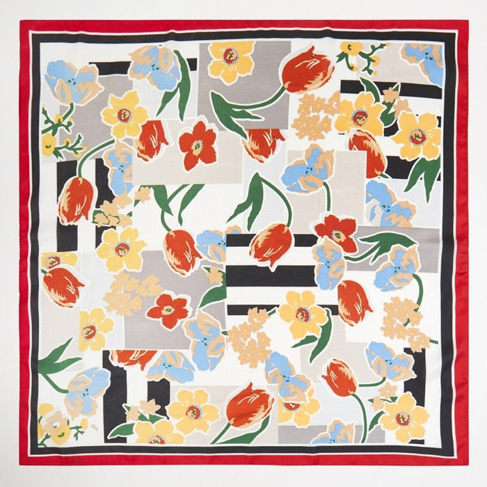 Floral Art Print Bandana Scarf - Red