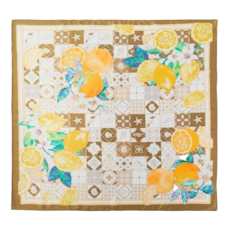 Scarf with lemon pattern on a white background