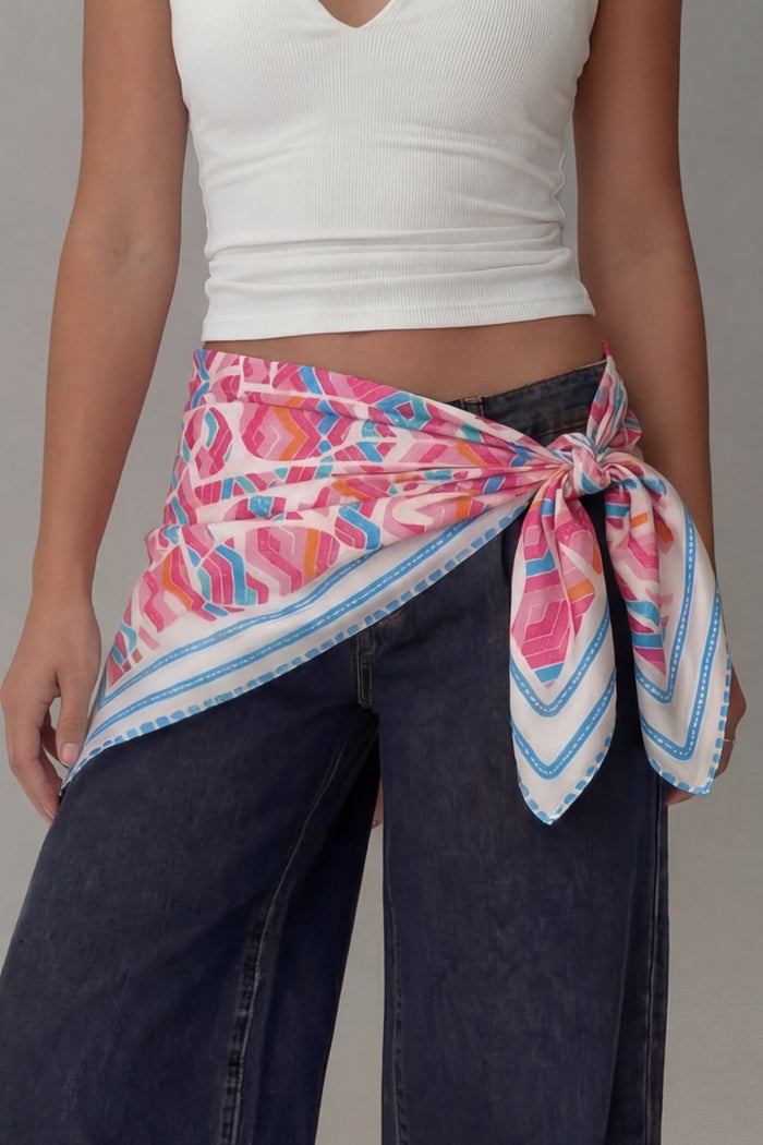 Abstract Tribal Print Square Bandana Scarf - Biege