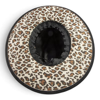 Leopard-print underbrim lining with dark inner band and stitched rim