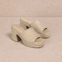 Amelia Raffia Platform Mule Heel