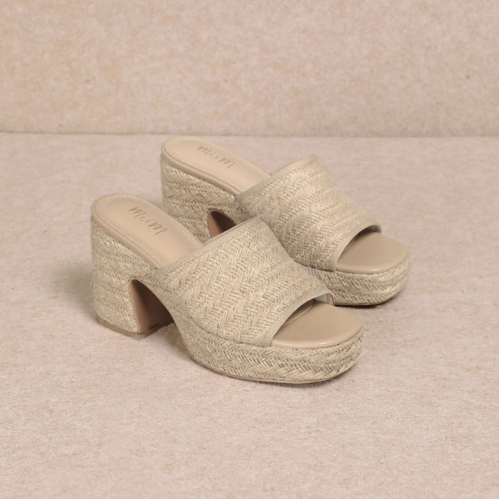 Amelia Raffia Platform Mule Heel