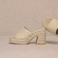 Amelia Raffia Platform Mule Heel