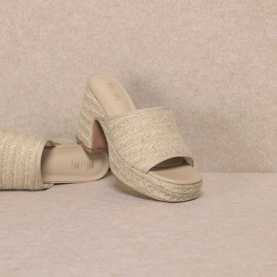 Amelia Raffia Platform Mule Heel