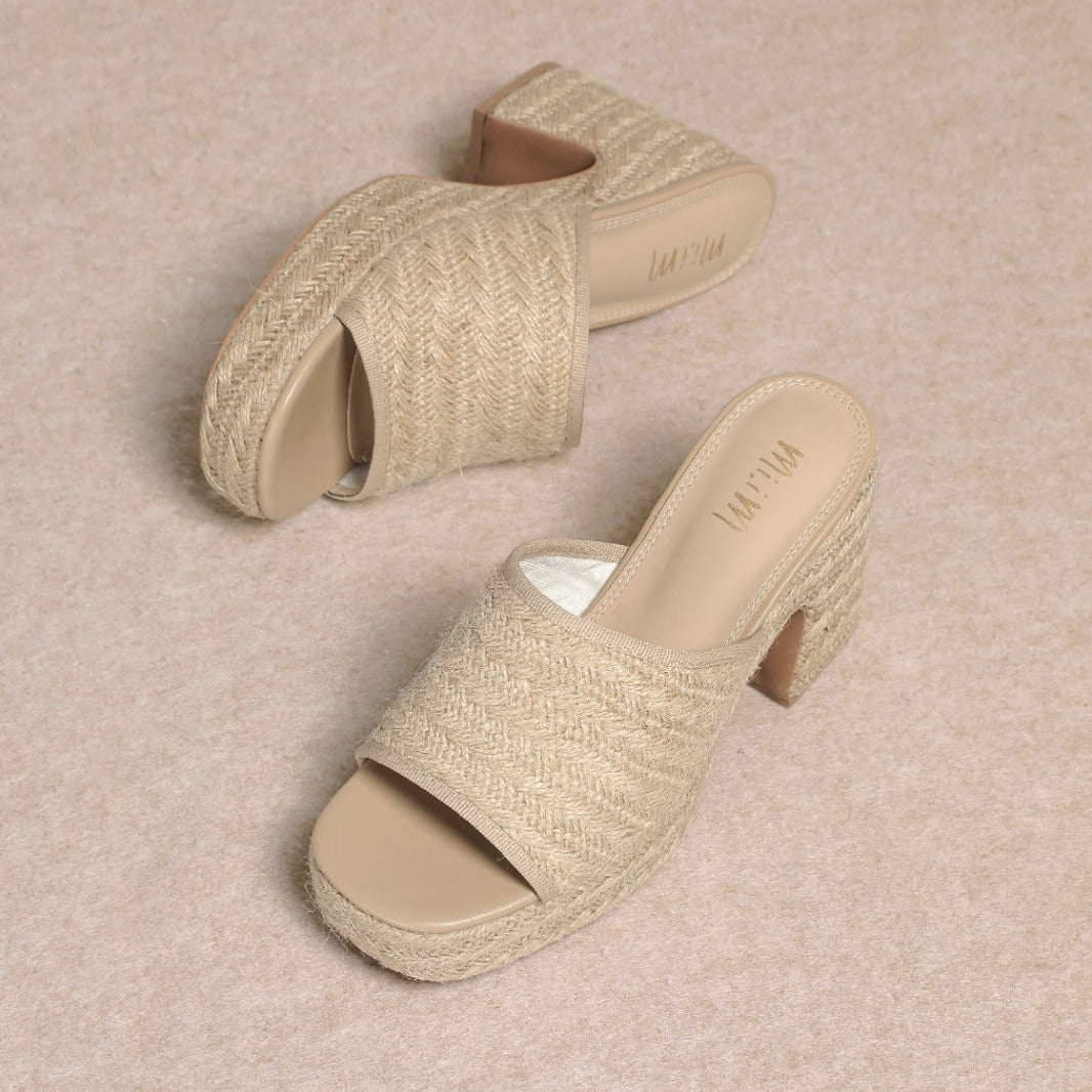 Amelia Raffia Platform Mule Heel