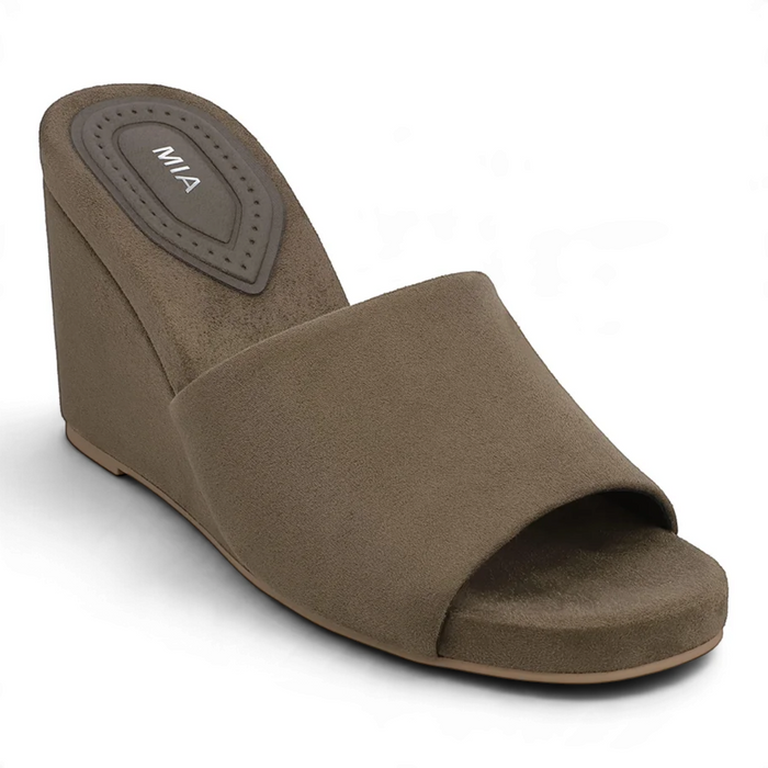 Amara Open Toe Wedge Slide Sandals - Khaki
