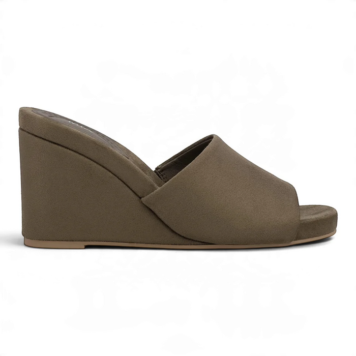 Amara Open Toe Wedge Slide Sandals - Khaki
