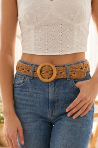 Crochet Open Weave Belt With Wooden Ring Buckle