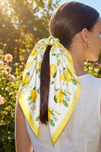 Lemons And Flowers Print Square Bandana Scarf