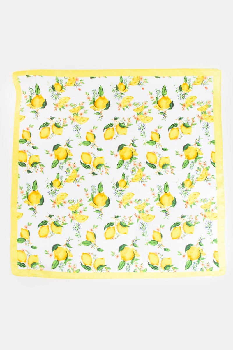 Lemons And Flowers Print Square Bandana Scarf