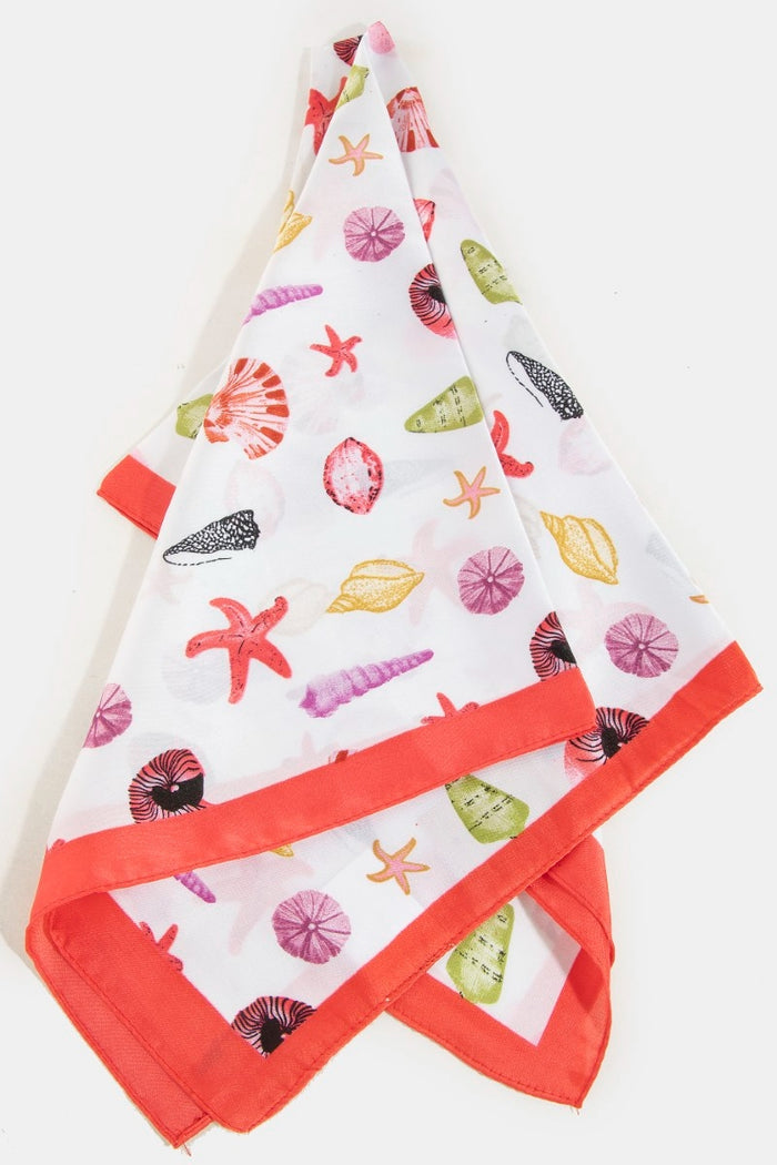 Multi Sealife Seashells Bandana Scarf - Red