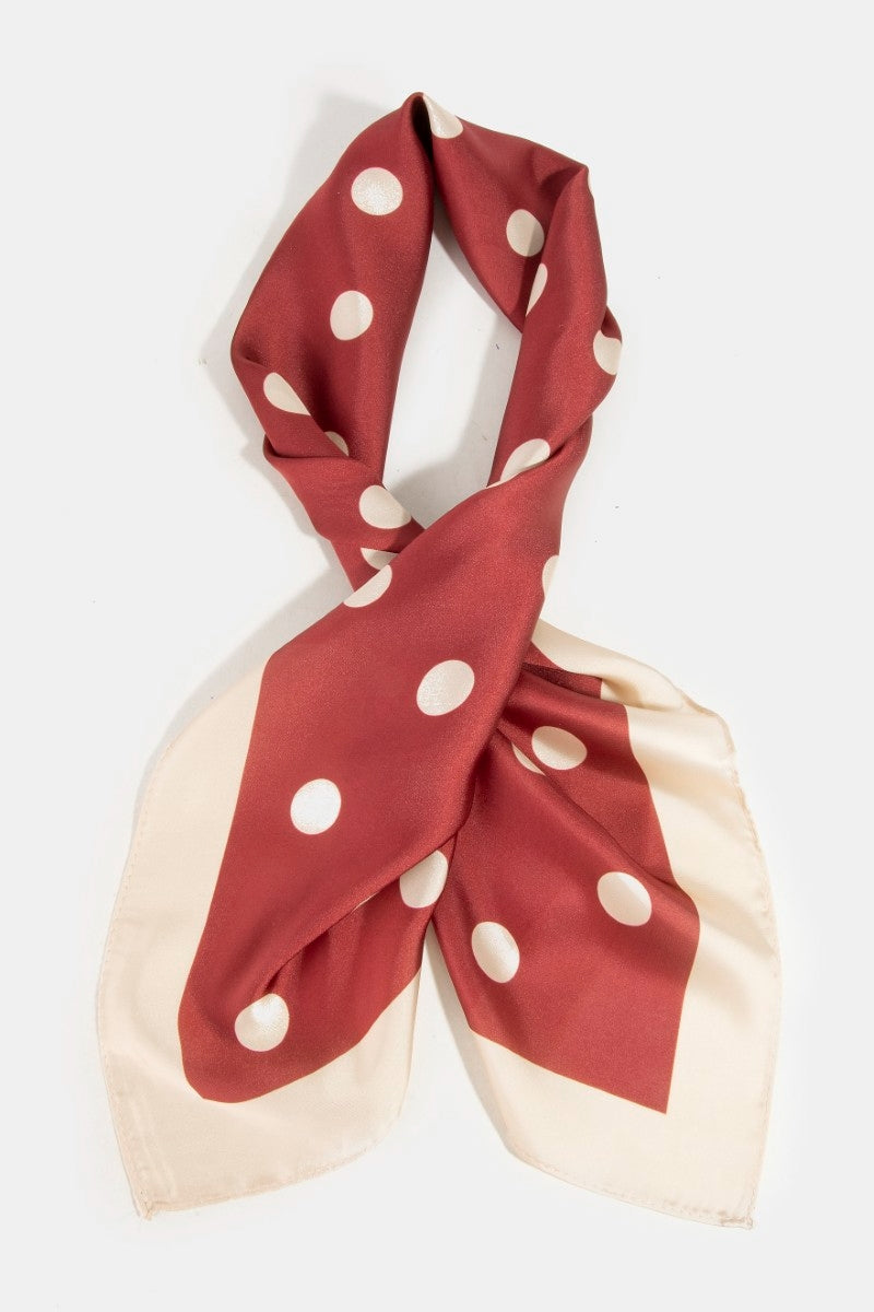 Burgandy Beige Polka Dot Square Scarf