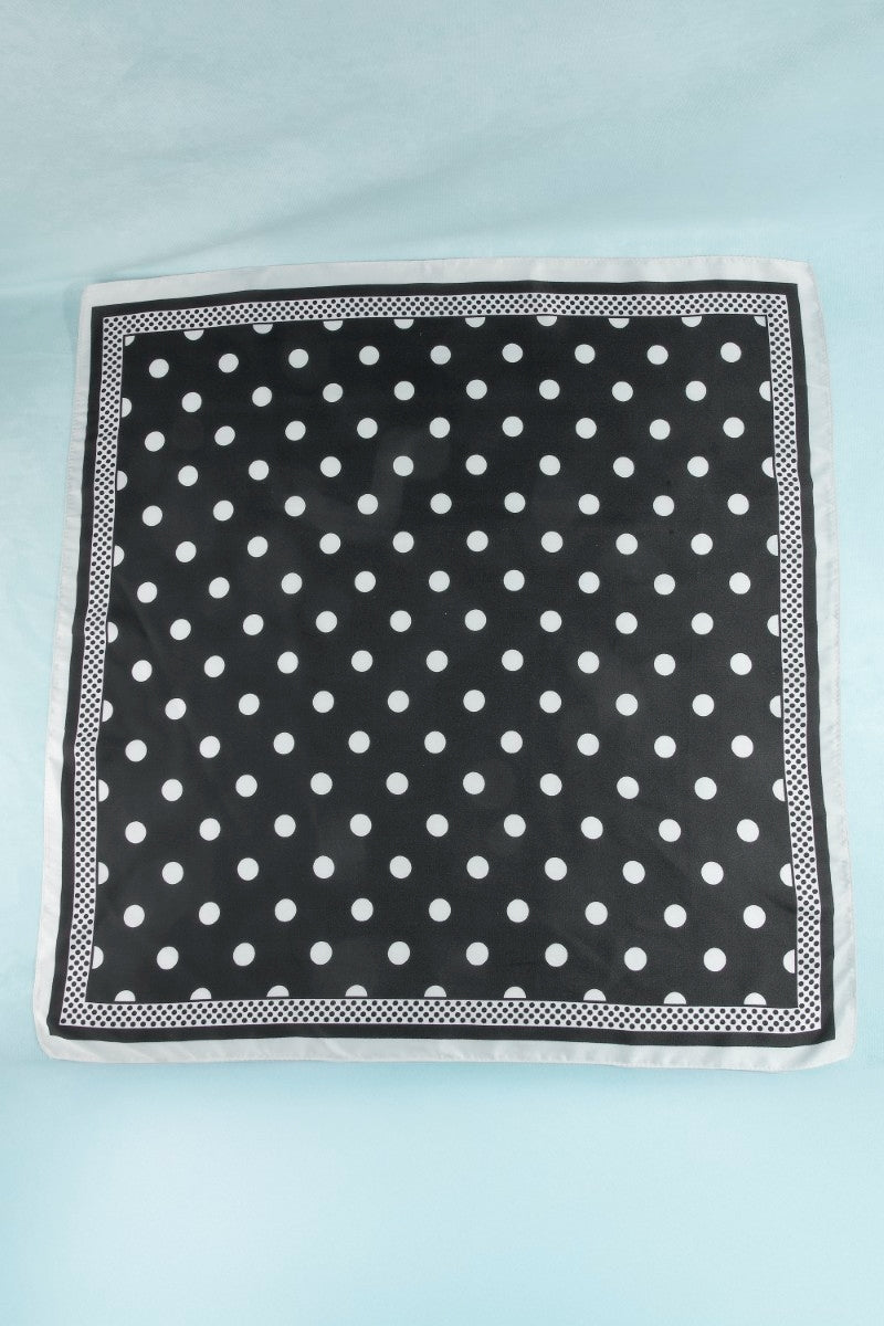 Polka Dot With Dotted Border Print Satin Square Scarf