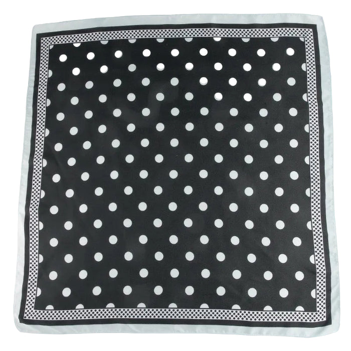 Polka Dot With Dotted Border Print Satin Square Scarf - Black &amp; White
