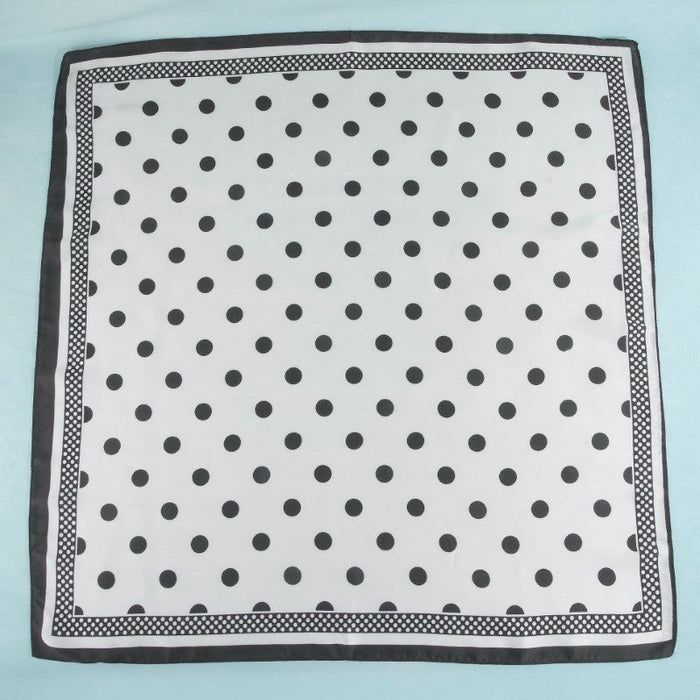 Polka Dot With Dotted Border Print Satin Square Scarf - White &amp; Black