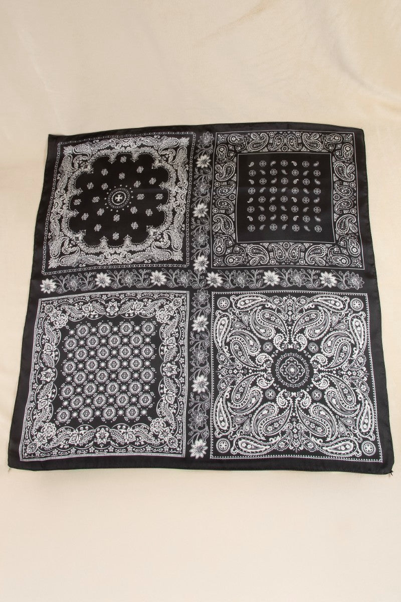 Multi-Patchwork Bandana Paisley Print Satin Square Scarf