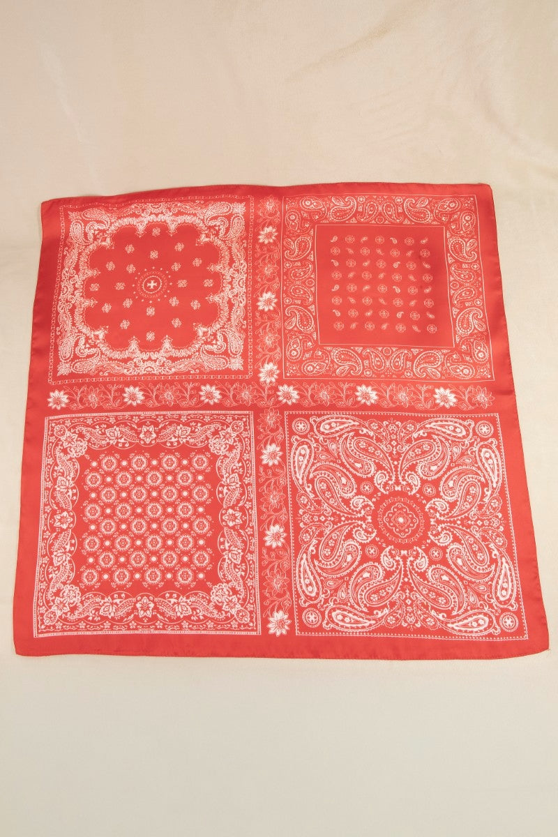 Multi-Patchwork Bandana Paisley Print Satin Square Scarf