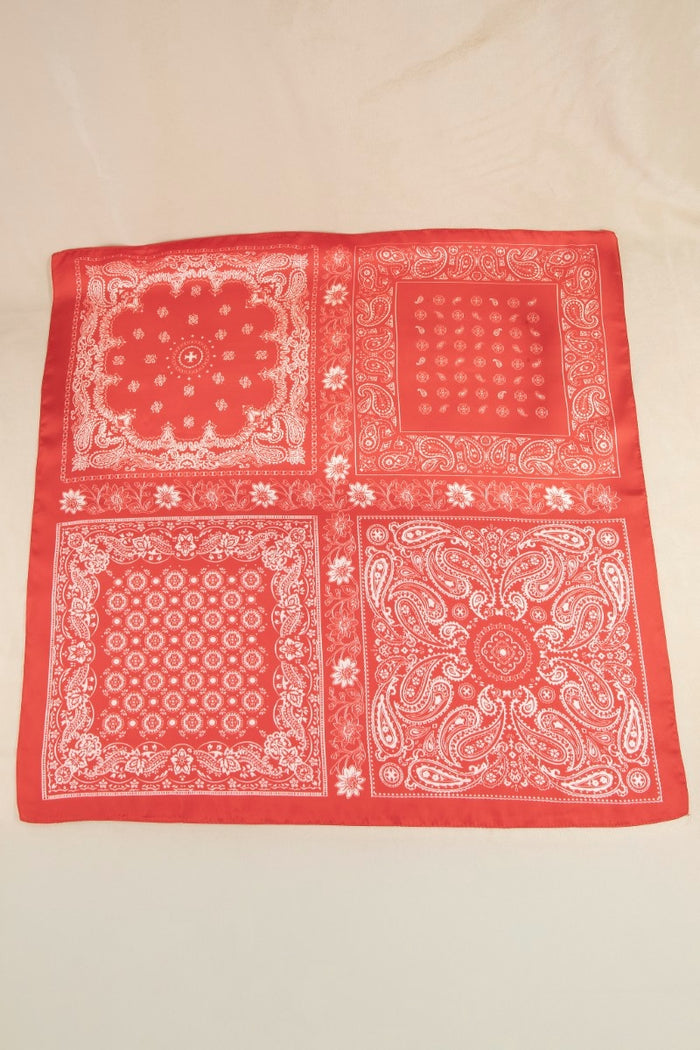 Multi-Patchwork Bandana Paisley Print Satin Square Scarf