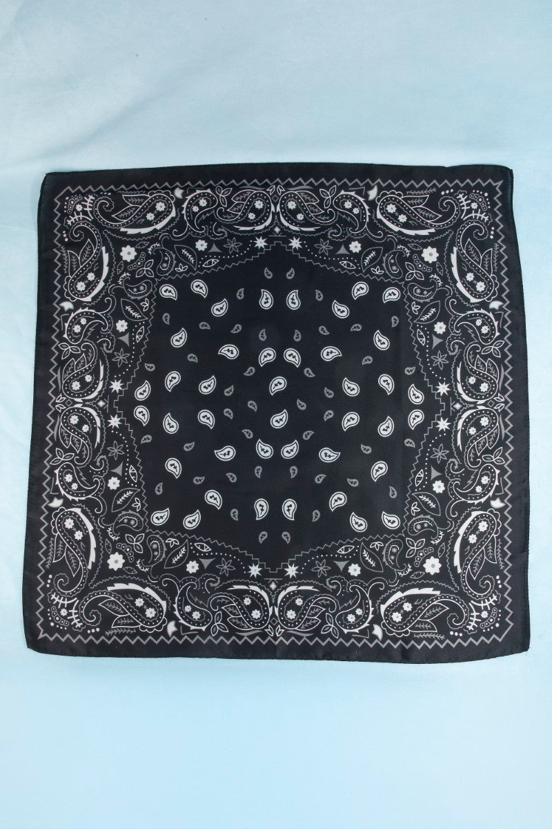 Paisley Print Satin Square Bandana Scarf