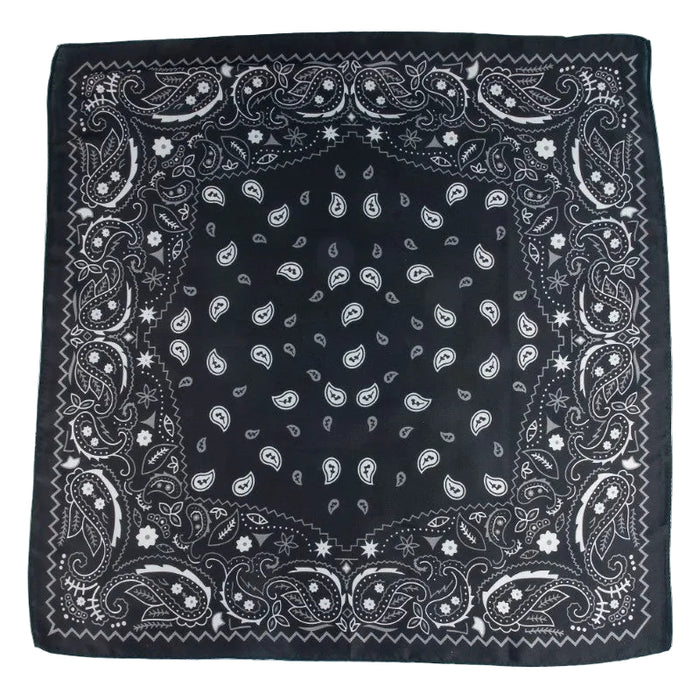 Paisley Print Satin Square Bandana Scarf - Black