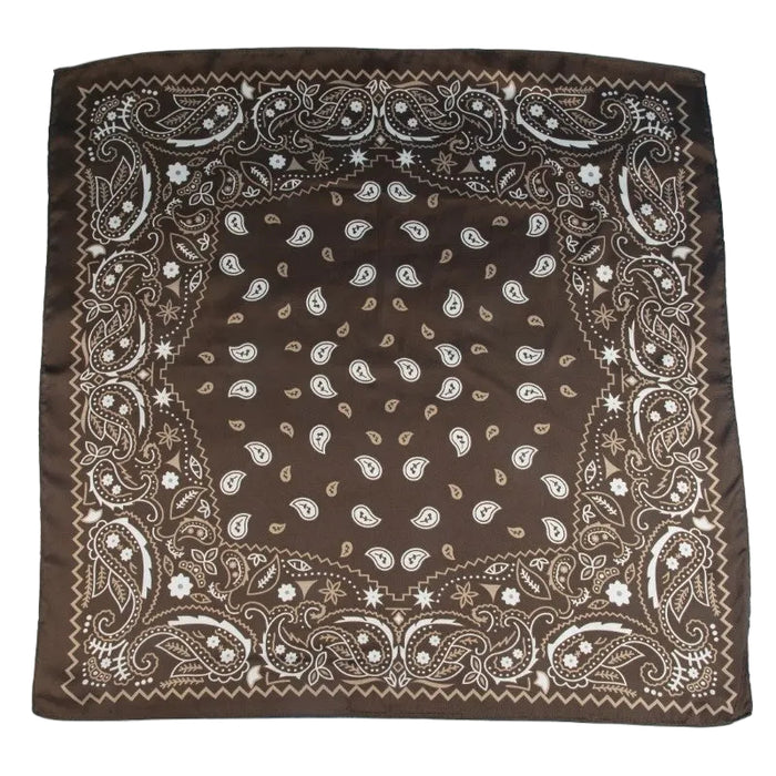 Paisley Print Satin Square Bandana Scarf - Brown