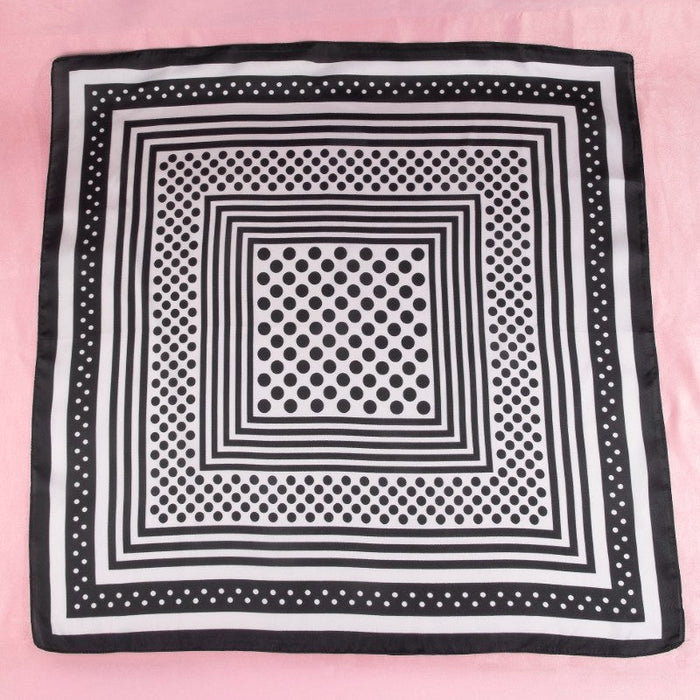 Polka Dot Concentric Square Print Satin Scarf - Black