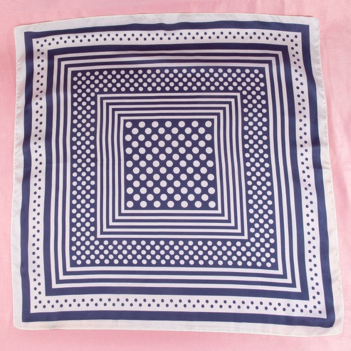 Polka Dot Concentric Square Print Satin Scarf - Navy