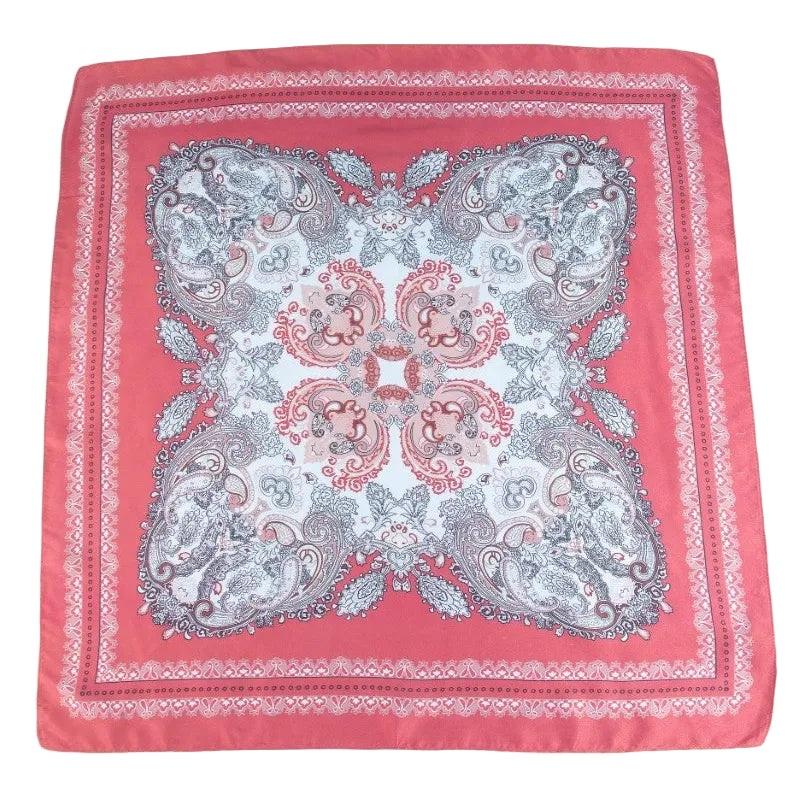 Pink bandana with paisley pattern on a white background