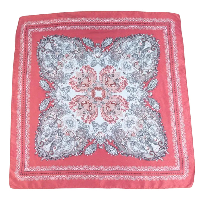 Ornate Paisley Medallion Print Satin Square Scarf - Red