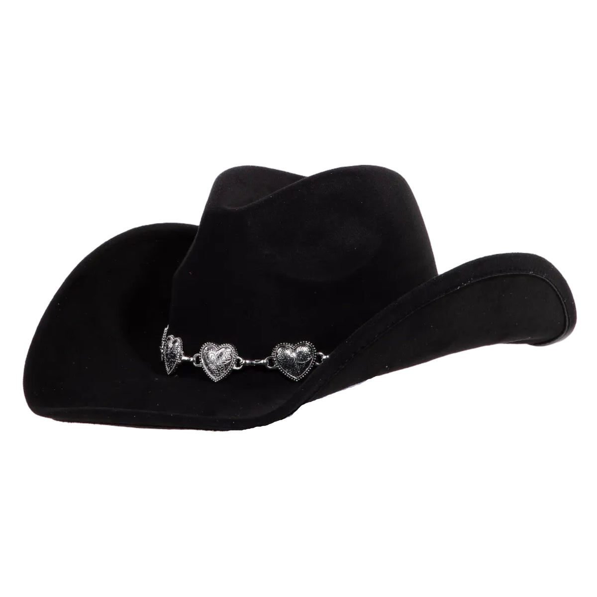 Black cowboy hat with heart charm band