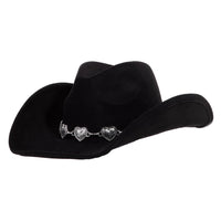 Black cowboy hat with heart charm band