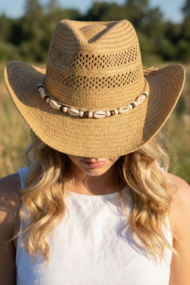 Cowrie Shell Cowboy Straw Hat