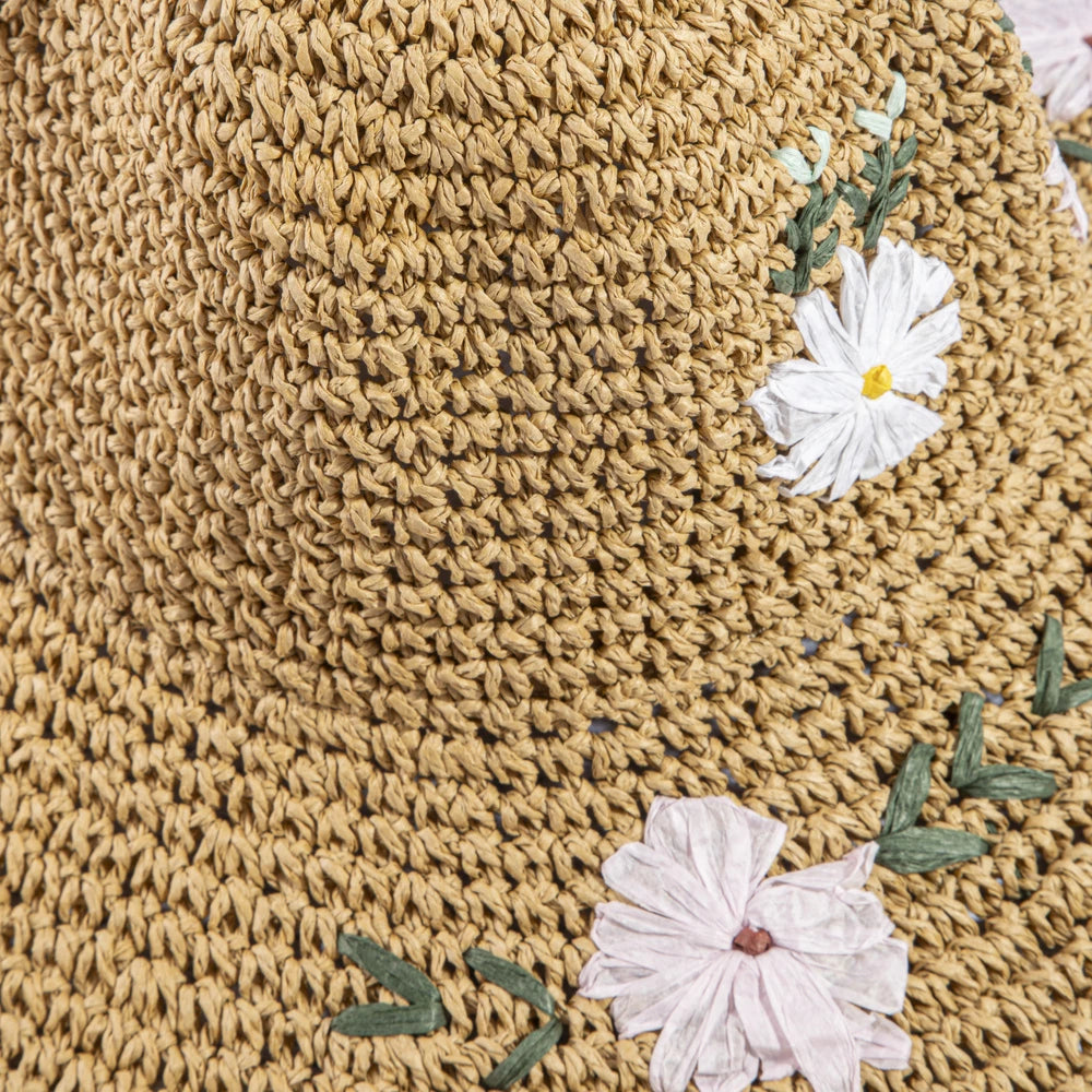 Daisy Embroidered Crochet Straw Sun Hat