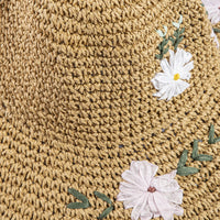 Daisy Embroidered Crochet Straw Sun Hat